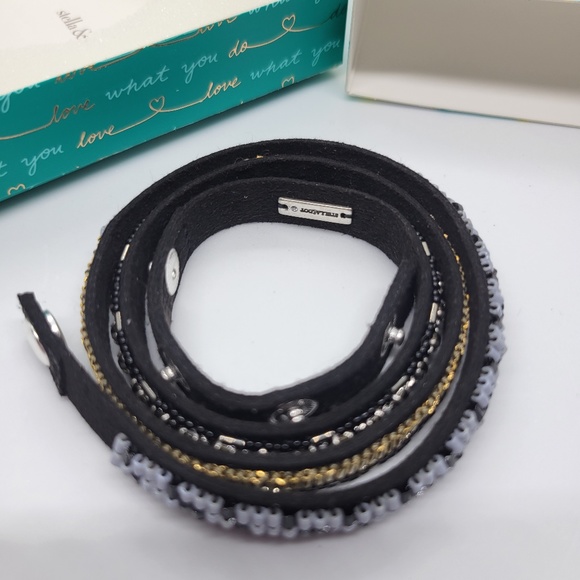 Stella & Dot Emma Triple Wrap Bracelet New Gold Silver White Beads Black Band - Picture 3 of 8